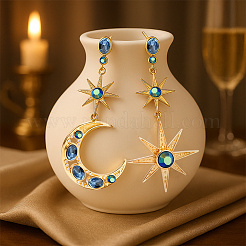 2 пара серег-гвоздиков цвета аквамарин со стразами в виде луны и звезды&nbsp;EJEW-HY0001-32