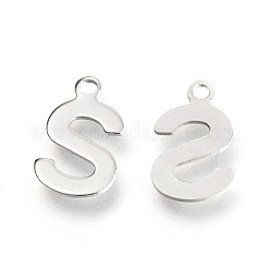 変色しない201ステンレススチールチャーム  アルファベット  文字.s  12.4x7.3x0.6mm  穴：1.4mm&nbsp;X-STAS-C021-06P-S
