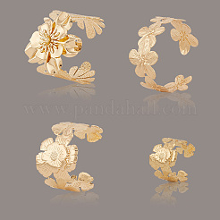 3 стиль браслеты-манжеты из сплава с цветком и наборы колец для женщин SJEW-CY0001-01