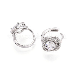 Серьги-кольца в форме цветка с микропаве из прозрачных кубических цирконий из латуни EJEW-T048-43P