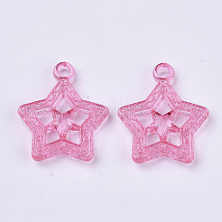 透明なアクリルパーツ  染め  スター  ミックスカラー  28.5x24x5.5mm  穴：2.5mm  約402個/500g&nbsp;TACR-T015-107