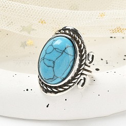 Verstellbare Ringe aus synthetischem Türkis&nbsp;RJEW-I108-01AS-15
