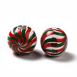 クリスマステーマのプリント天然木製ビーズ  渦模様とラウンド  カラフル  16x14.5mm  穴：3.5mm&nbsp;WOOD-L020-A07