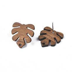 Серьги-гвоздики из орехового дерева с тропической тематикой MAK-N033-001