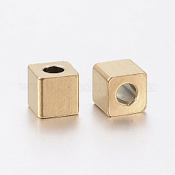 イオンプレーティング（IP）304ステンレスビーズ  キューブ  ゴールドカラー  5x5x5mm  穴：3mm&nbsp;X-STAS-F148-5x5-06G