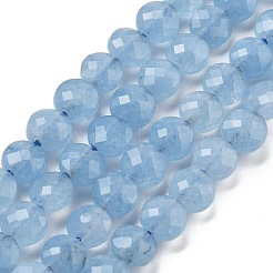 天然染色クォーツ模造アクアマリンビーズ連売り  多面カット  フラットラウンド  6~7.5x4~5.5mm  穴：0.8~1mm  約56~70個/連  15.31~16.10インチ（38.9~40.9cm）&nbsp;G-C179-A01-02