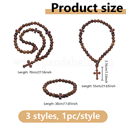 3 Stück Halsketten und Armbänder aus Holzperlen&nbsp;HJEW-DC00130