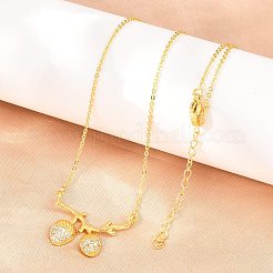 Collana con ciondolo a forma di ghianda in ottone con micro pavé di zirconi cubici trasparenti.&nbsp;NJEW-K311-02G