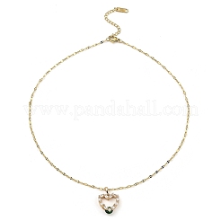 Сердце из латуни микро проложить кубического циркония кулон ожерелья NJEW-E105-10KCG