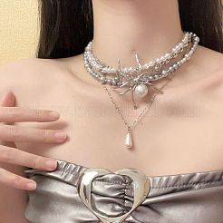 Многослойные ожерелья из искусственного жемчуга и сплава паука для женщин FS-WG1DFD4-01