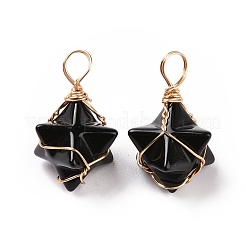 Подвески из медной проволоки из натурального обсидиана&nbsp;G-B041-02G-16