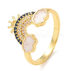 Anillos de dedo de circonita cúbica con micro pavé de latón para mujer&nbsp;RJEW-K261-14G