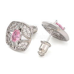 Квадратные серьги-гвоздики с кубическим цирконием из латуни для женщин EJEW-I304-27P-05