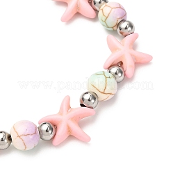 Bracciali elastici con perline sintetiche turchesi a forma di stella marina e perline in ottone&nbsp;BJEW-JB12417-02