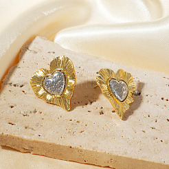 Элегантные винтажные двухцветные серьги-гвоздики из латуни в форме сердца&nbsp;NR0767