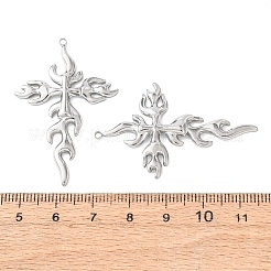 304ステンレスペンダント  火の形をした十字架のチャーム  ステンレス鋼色  46x30x3mm  穴：1.6mm&nbsp;STAS-Z177-02P