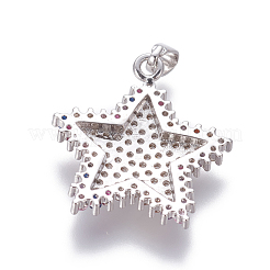 真鍮製キュービックジルコニアペンダント  スター  カラフル  プラチナ  24x22x3mm  穴：4mm&nbsp;ZIRC-O030-08P
