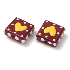 ガラスエナメルビーズ  手描きビーズ  でこぼこした四角形とハート  暗赤色  13x13x5mm  穴：1.2mm&nbsp;GL-CBA33A9-03H