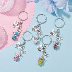 5 個 5 色エンジェルポリマークレイラインストーンキーホルダー  合金チャームと鉄製スプリットキーリング付き  天使  ミックスカラー  8.1cm  1pc /カラー&nbsp;KEYC-JKC00714