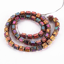 電気メッキされた天然溶岩岩ビーズ連売り  六角  バンピー  カラフル  8x7x6.5mm  穴：1.2mm  約50個/連  15.55インチ（39.5cm）&nbsp;G-T114-71A