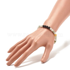 Эластичный браслет из круглых бусин из натурального жадеита и лавы&nbsp;BJEW-JB07572-02