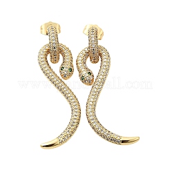 Серьги-гвоздики в форме змеи из латуни с кубическим цирконием для женщин EJEW-F367-01B-G