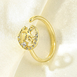 Латунные кольца-манжеты с микропаве и прозрачным цирконием для женщин RJEW-S399-12G