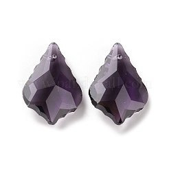 カット加工ガラスペンダント  葉  パープル  22x15.5x8.5mm  穴：1mm&nbsp;GLAA-F068-C24