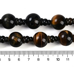 Fili di perline guru a 3 foro in occhio di tigre giallo naturale e occhio di tigre blu tinto (tinto e riscaldato)&nbsp;G-H064-E05-03A