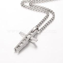 Ожерелья с подвеской-крестом из нержавеющей стали 304 NJEW-JN01287