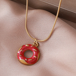 Colliers pendentifs vintage en acier inoxydable 304 émaillé en forme de donut pour femmes&nbsp;NP5557