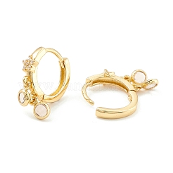 フラットラウンドドロップ付きスターキュービックジルコニアフープピアス  女性のための真鍮のアクセサリー  カドミウムフリー＆ニッケルフリー＆鉛フリー  18KGP本金メッキ  ラベンダーブラッシュ  19.5mm  ピン：0.7mm&nbsp;EJEW-P196-19G-01