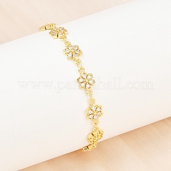 Браслеты-цепочки из латуни с микропаве из прозрачных кубических цирконий для женщин&nbsp;BJEW-A090-03G