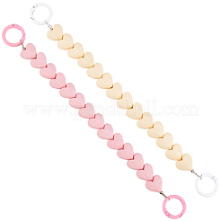 2 шт. 2-х цветные пластиковые цепочки для сумок с бусинами в форме сердца и железными кольцами-застежками&nbsp;PURS-GF0001-11A