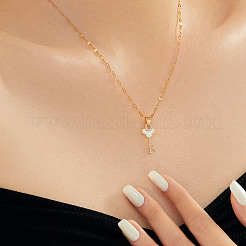 Элегантные модные латунные сверкающие прозрачные кубические цирконии ключ кулон ожерелья для женщин&nbsp;CT5089-1