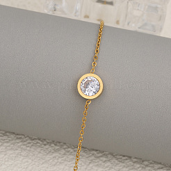 Плоские круглые браслеты из нержавеющей стали 304 с прозрачными кубическими цирконами FS-WG45711-01