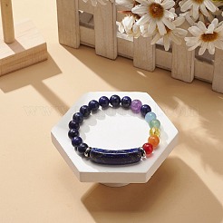 Rectangle de lapis-lazuli naturel (teint) et bracelet extensible perlé de pierres mélangées&nbsp;BJEW-JB08981-04