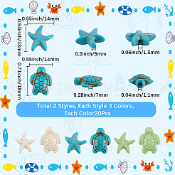 120шт 6 стиля окрашенные синтетические бирюзовые бусины G-SC0003-50