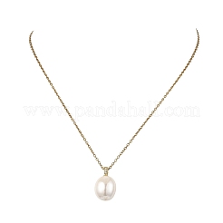 2 pezzo 2 stili ciondolo ovale in ottone e perla di conchiglia collane con catena a maglie in acciaio inossidabile 304 per donna&nbsp;NJEW-JN06257