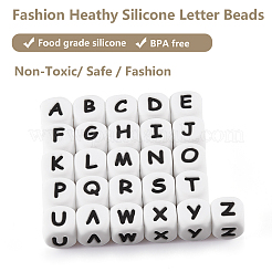 20 perlina in silicone bianca a forma di cubo con lettere&nbsp;SIL-YWC0003-06L