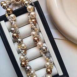 Ожерелья из круглых бусин из стекла и искусственного жемчуга FS-WG8CA37-01