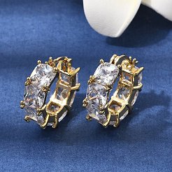 Orecchini a cerchio in ottone quadrato con micro pavé di zirconi cubici trasparenti&nbsp;EJEW-H108-07G