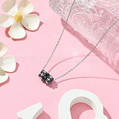 編み込みガラスシードビーズコラムペンダントネックレス  女性用304ステンレススチールアズキチェーンネックレス  ブラック  17.80インチ（45.2cm）&nbsp;NJEW-MZ00037-02