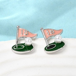 Серьги-гвоздики из латуни с эмалью в виде корабля&nbsp;EJEW-H180-24P