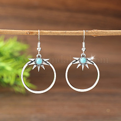 女性用合金＆樹脂ダングルイヤリング  リング＆スター  アンティークシルバー  45x25mm&nbsp;WGCD52F-01