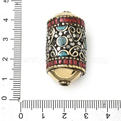 手作りチベット風ビーズ  コラム  真鍮ビーズ  合成ターコイズ付き  アンティーク黄金  レッド  36x19mm  穴：1.8~2mm&nbsp;KK-Z157-05AG-02