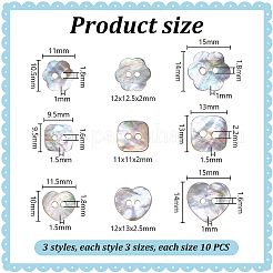 90 шт. 9 стиля 2-дырочные натуральные ракушечные пуговицы BUTT-PH0001-49