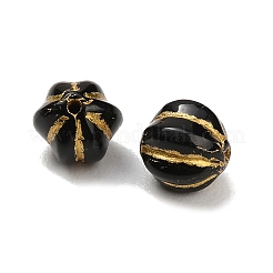 ガラスビーズ  ゴールドライン入り  カボチャ  ブラック  8x8mm  穴：1mm&nbsp;GLAA-C044-03C