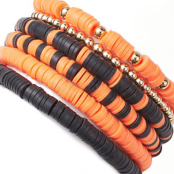 6 Stück 6 Stile Halloween handgemachte Polymer Clay Perlen Stretch Armbänder Sets&nbsp;X1-BJEW-TA00490