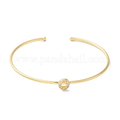 Brazaletes abiertos con letras de circonita cúbica transparente micro pavé de latón chapado en estante&nbsp;BJEW-A018-01G-O